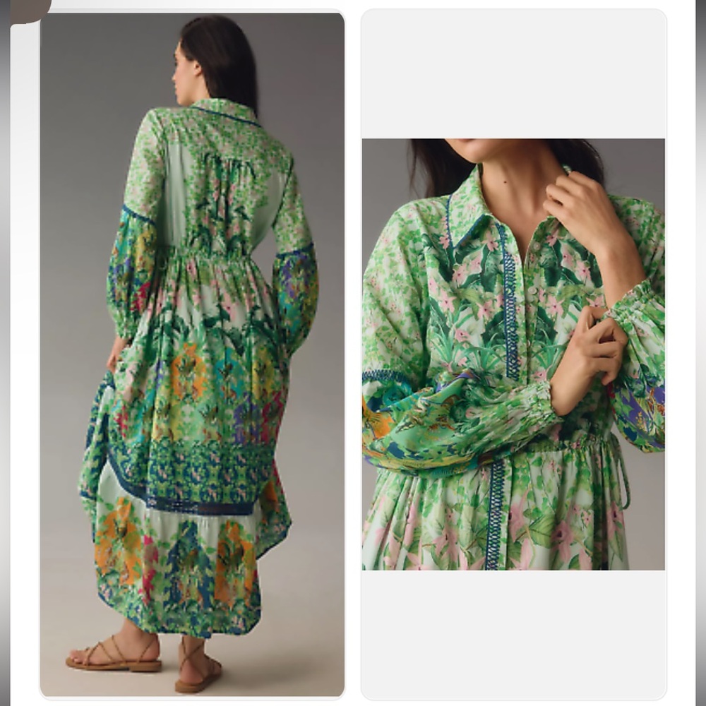 Anthropologiee Elenora Long Sleeve Printed Maxi Dresss - Picture 3 of 8